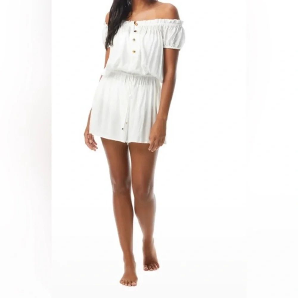 kate spade White Off-Shoulder Swim Coverup Romper